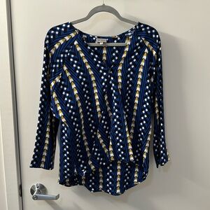 Anthropologie Blue Blouse with Green and Black Accents